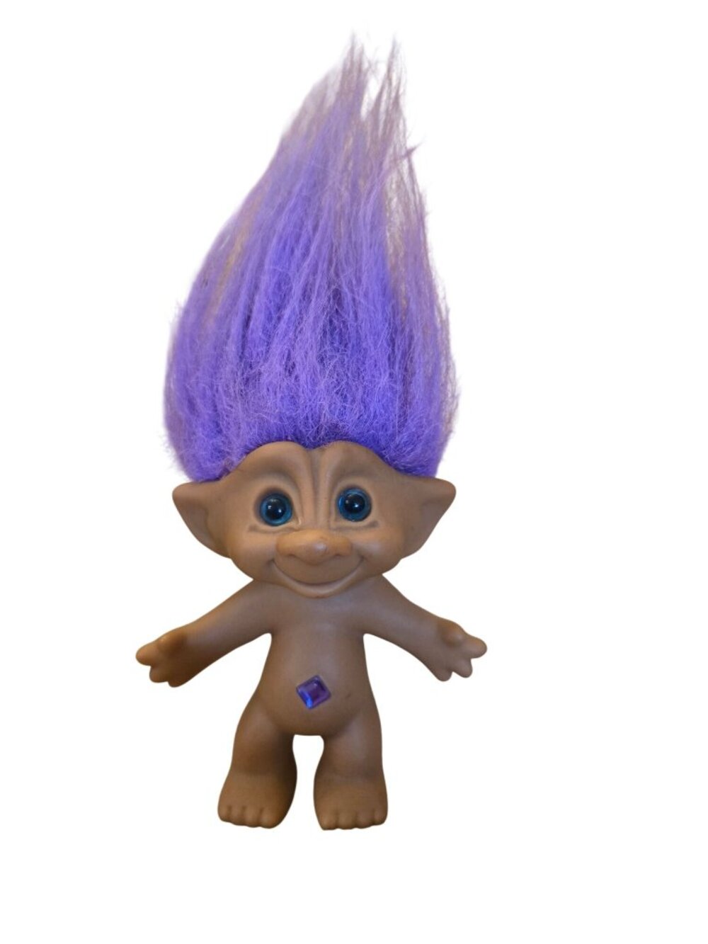 Vintage Ace Novelty Troll Doll With Purple Hair And Jewel Belly Button 6 Inches